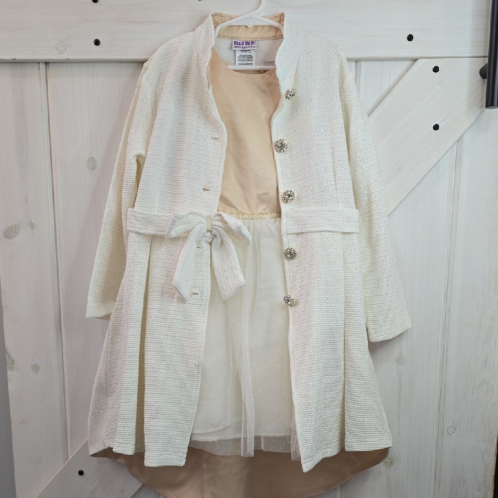Blueberi Boulevard Cream Formal Dress with Coat